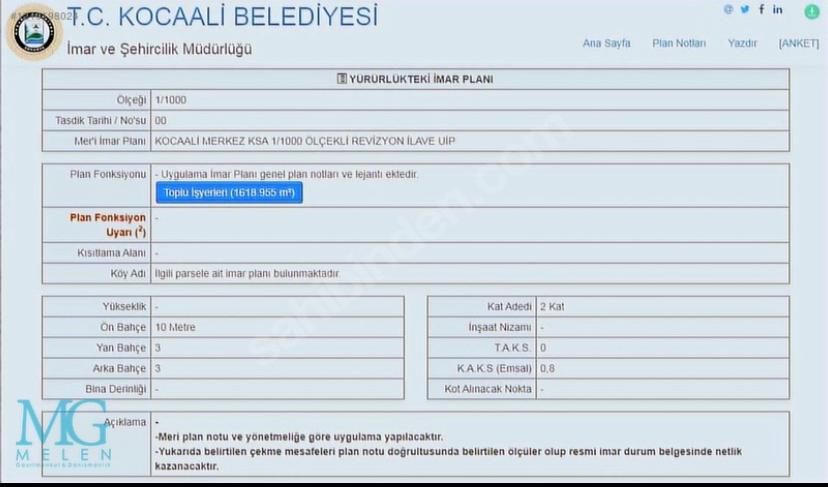 SAKARYA KOCAALİDE TİCARİ İMARLI 1618 M2 ARSA